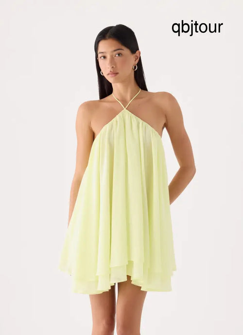 Alicelle Halter Mini Dress - Yellow - Mini Dresses