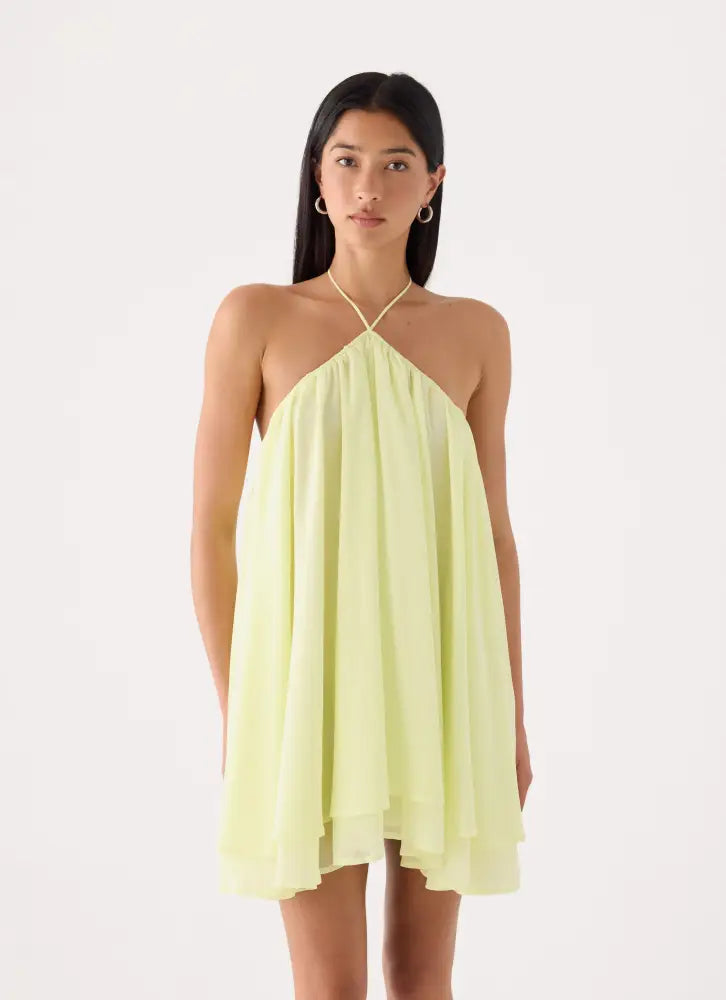 Alicelle Halter Mini Dress - Yellow - Mini Dresses