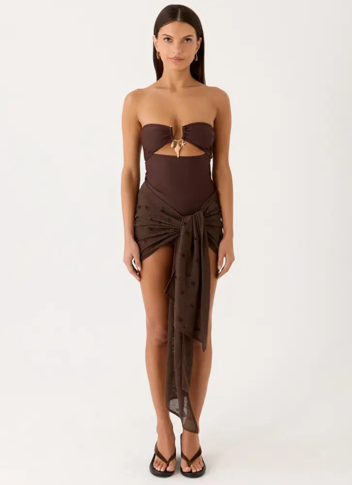 Deia Beaded Sarong - Chocolate - Swimwear