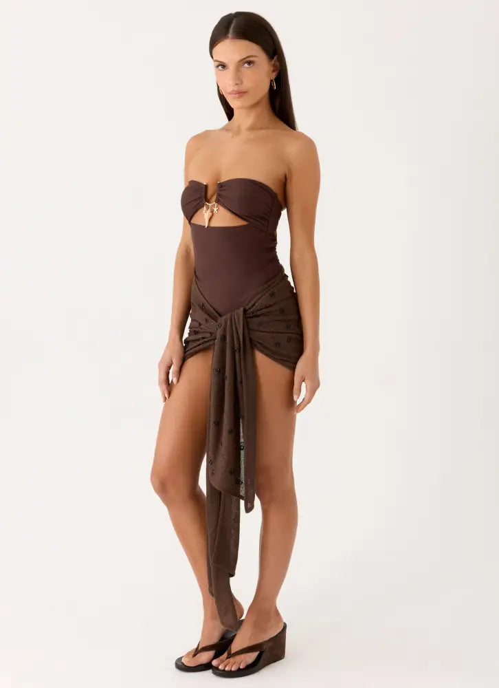 Deia Beaded Sarong - Chocolate - Swimwear