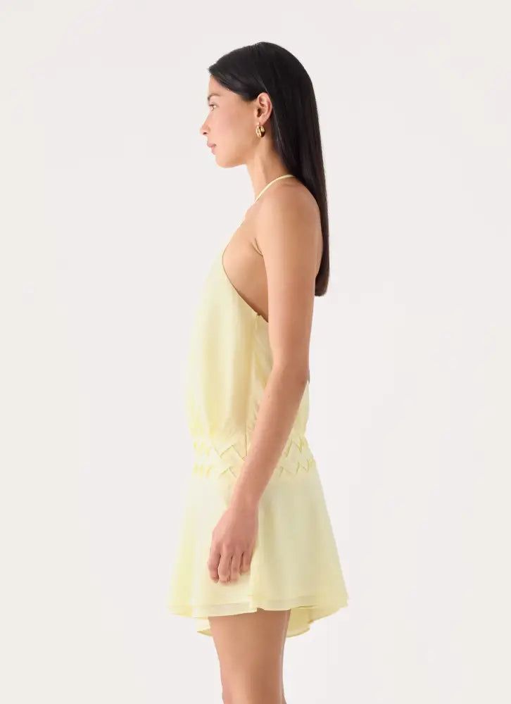 Keep It Secret Crinkle Mini Dress - Baby Yellow - Mini Dresses