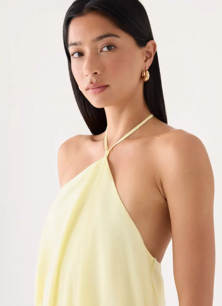 Keep It Secret Crinkle Mini Dress - Baby Yellow - Mini Dresses