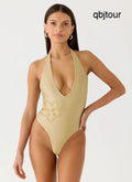 Trena Beaded One Piece Swimsuit - Olive - Swimwear